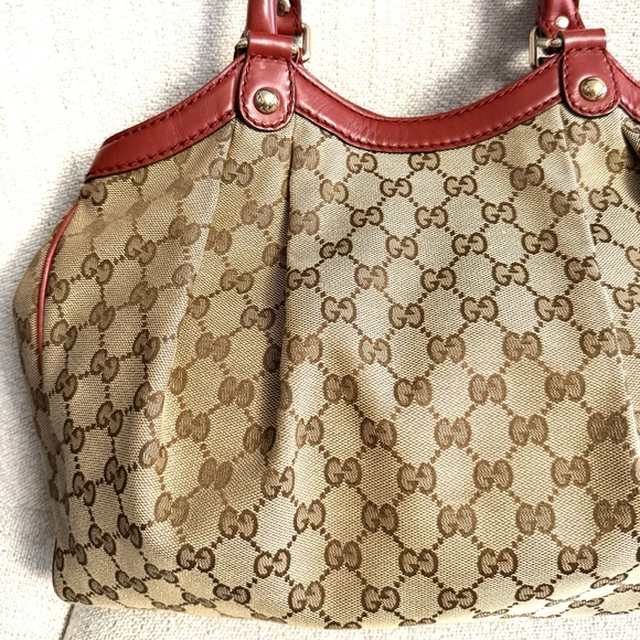 Gucci authentic Sukey bag brown monogram canvas with brick red leather handles - Picture 8 of 16